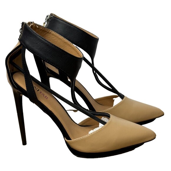 JustFab Lila Pointed Toe Stiletto Heels 8 New Ankle Strap Beige Black Going Out - Picture 9 of 9